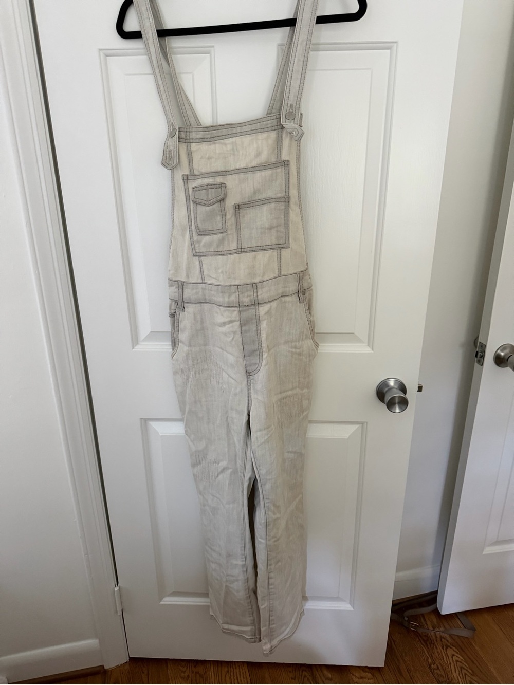 Free People Cream Utility Overalls Romper-Style Jumpsuit